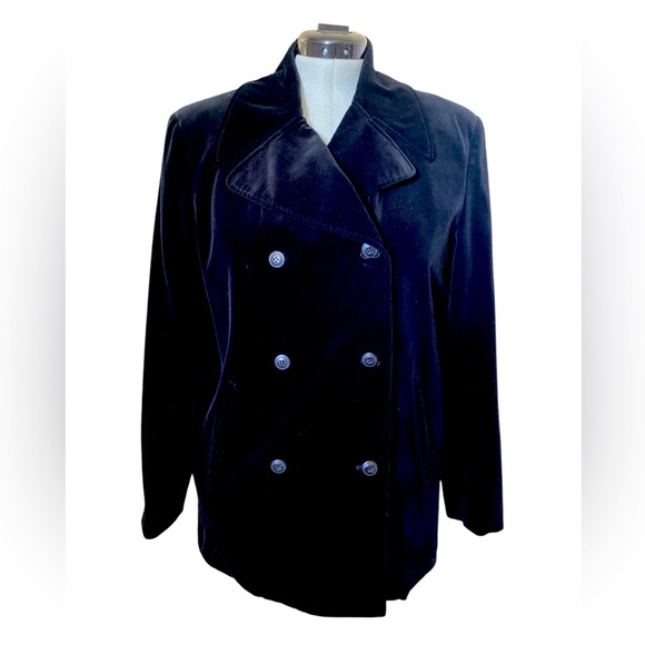VTG Ann Taylor Classic Black Double-Breasted Velvet Women's Jacket - Size 12 - Picture 1 of 10